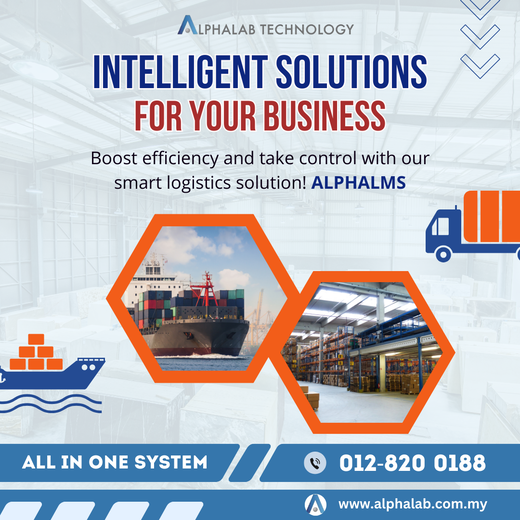 AlphaLMS Poster, Alpha Logistic Management System, Workshop, Transport, Fuel, Office, Inventory, Warehousing, All in one system, Intelligent Solutions for you business, future-ready technology, alphalab